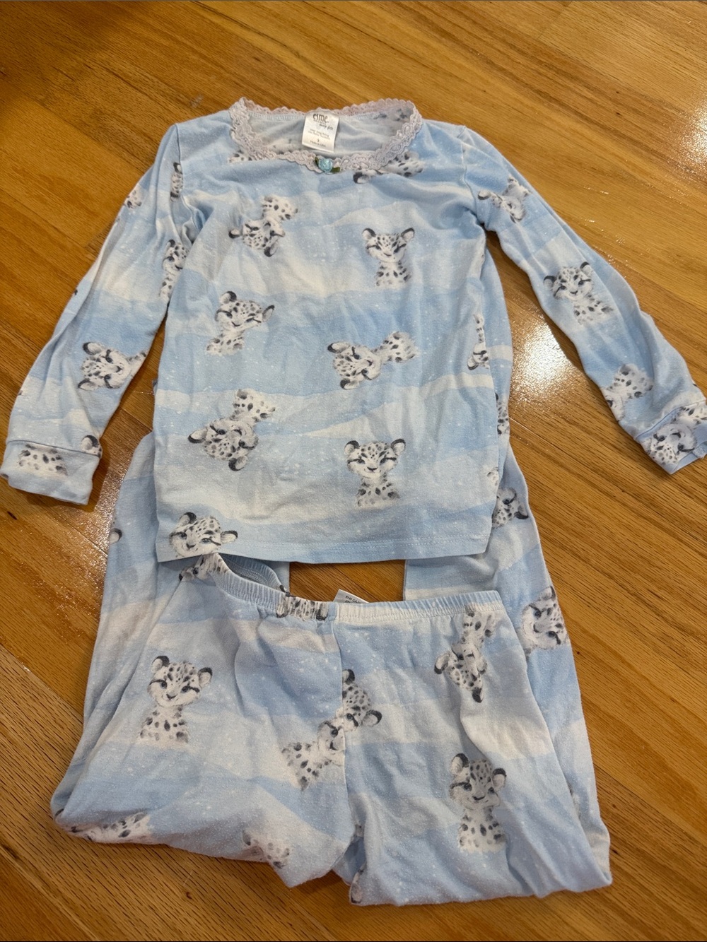 Esme Girls Light Blue Snow Leopard Print Pajama Set